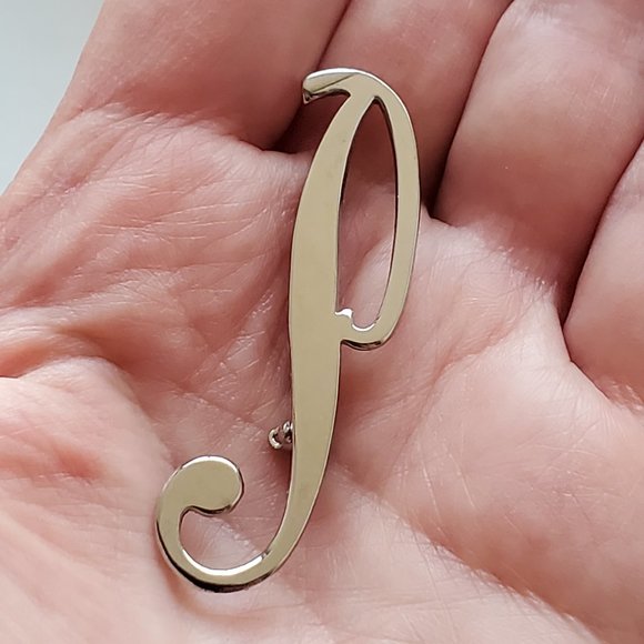 UNIQUE Initial "P" Silver Tone Brooch/Pin - Picture 4 of 5